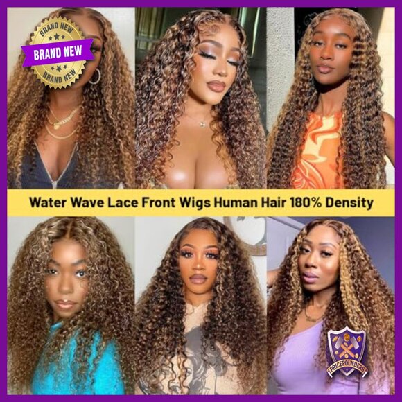 26 Inch Human Hair Lace Front Wig 180% Density Water Wave Pre Plucked main image 5